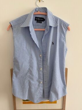 Ralph Lauren Light Blue Sleeveless Oxford Button-Up Size: L
